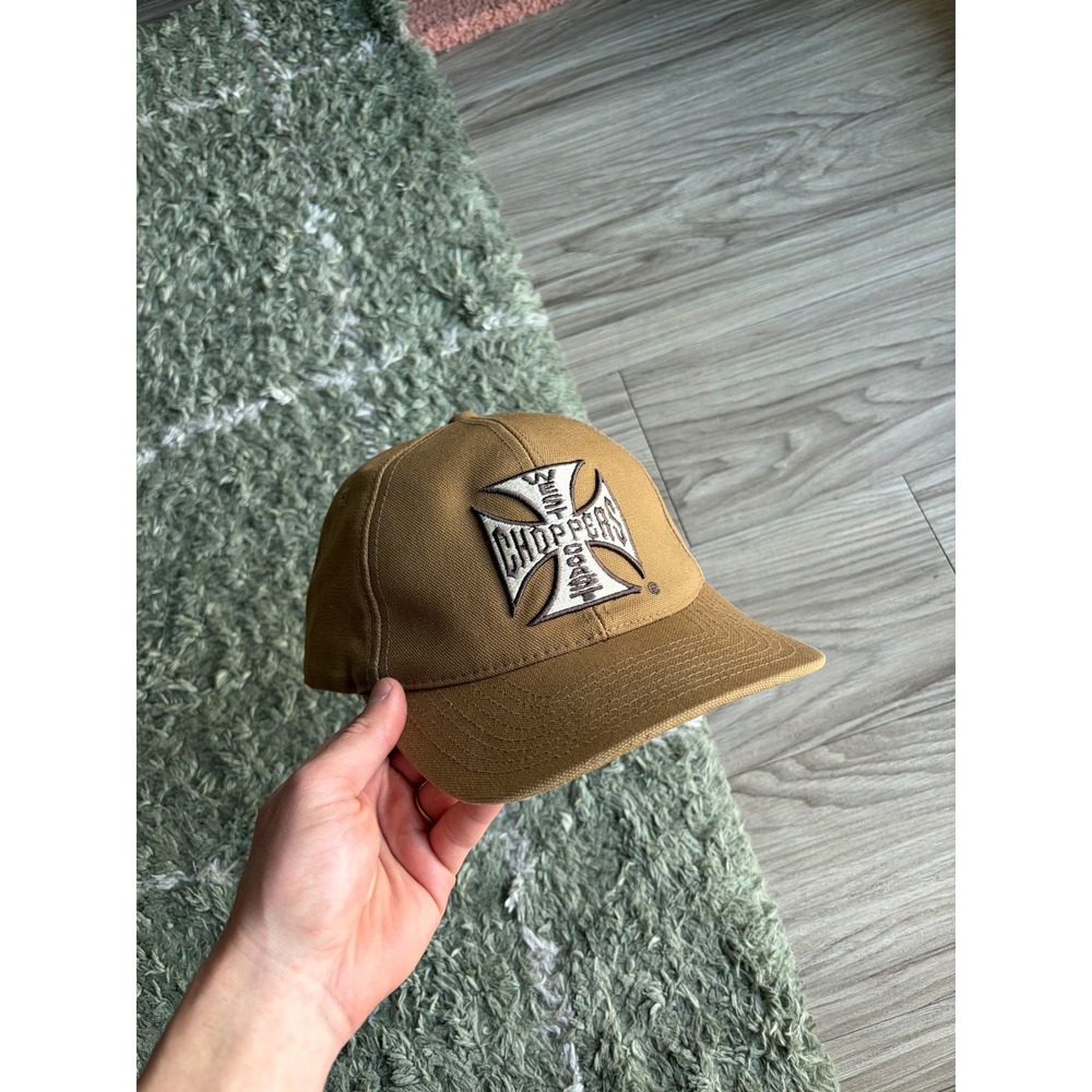 West Coast Choppers Jesse James Snapback Hat Brown Canvas Iron Cross Biker Cap